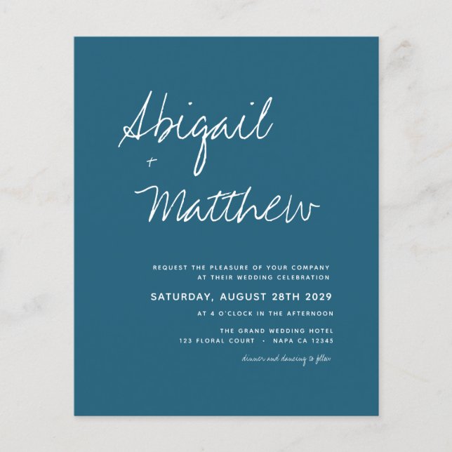 Budget Dark Teal Simple Photo Wedding Invitation (Front)