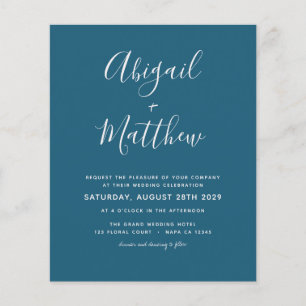 Budget Dark Teal Simple Wedding Invitation