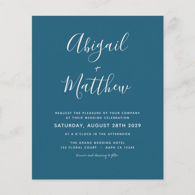 Budget Dark Teal Simple Wedding Invitation  Flyer (Front)