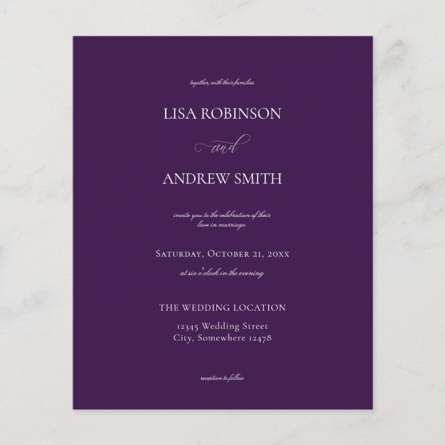 Budget Dark Violet Purple Calligraphy Wedding Flyer (Front)
