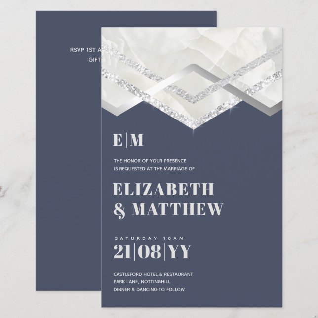 BUDGET DECO Dusty Blue Silver Minimalist Wedding (Front/Back)