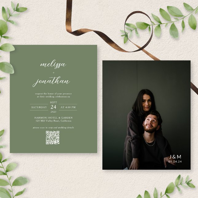 BUDGET Deep Sage Green Photo QR Code Wedding (Creator Uploaded)