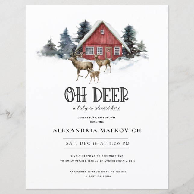 Budget Deer Themed Woodland Baby Shower Invitation (Front)