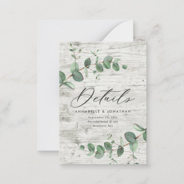 budget delicate eucalyptus wedding details RSVP Card (Front)