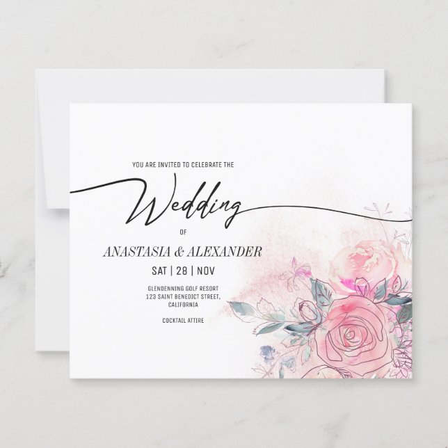 BUDGET Delicate Floral wedding invitation. (Front)