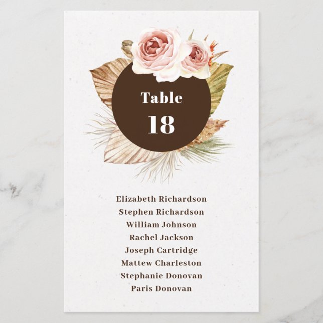Budget desert floral boho wedding seating chart (Front)