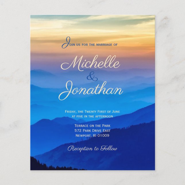 Budget Destination Wedding Sunset Invitation (Front)
