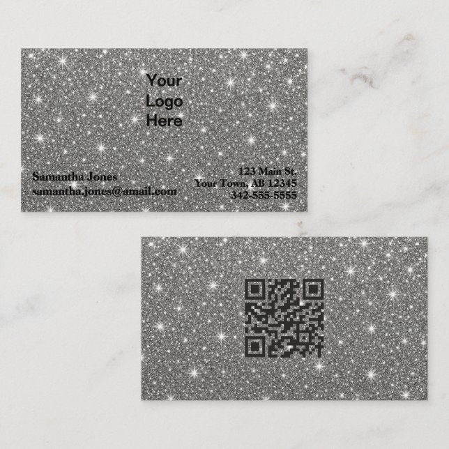 Budget Diamond Sparkly QR Code Business Card (Front/Back)