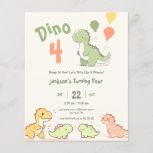 Budget Dino Four 4th Birthday Party Invitation