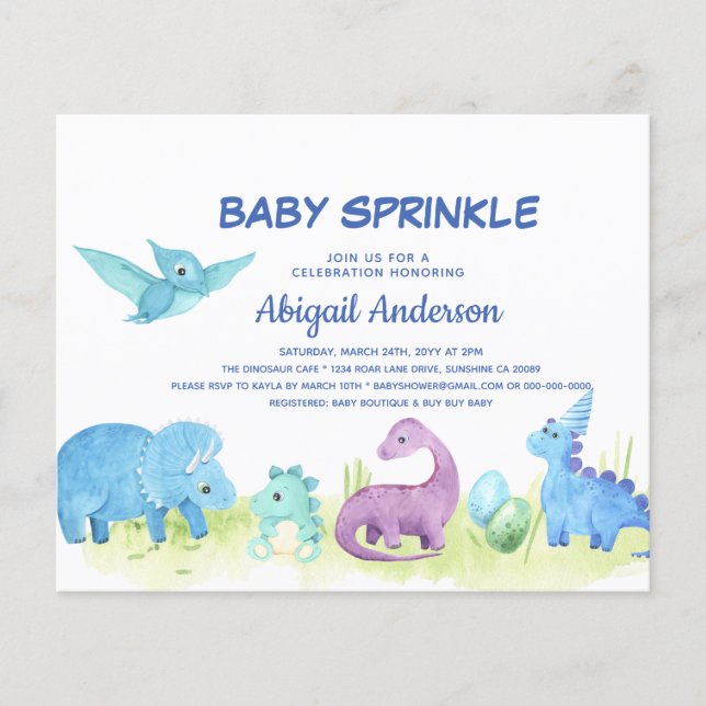 Budget Dinosaur Baby Sprinkle Cute Invitation Flyer (Front)
