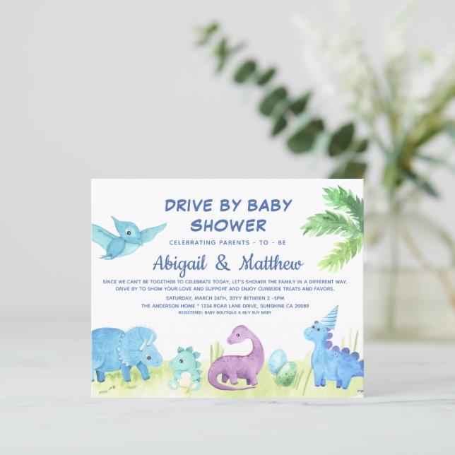 BUDGET Dinosaur Drive By Baby Shower Invitation (Standing Front)