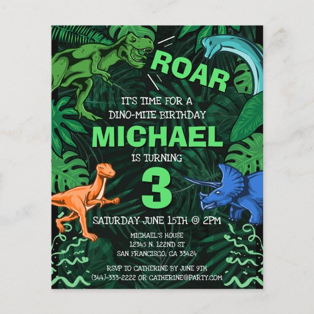 Budget Dinosaur Kids Birthday Jurassic Invitation (Front)
