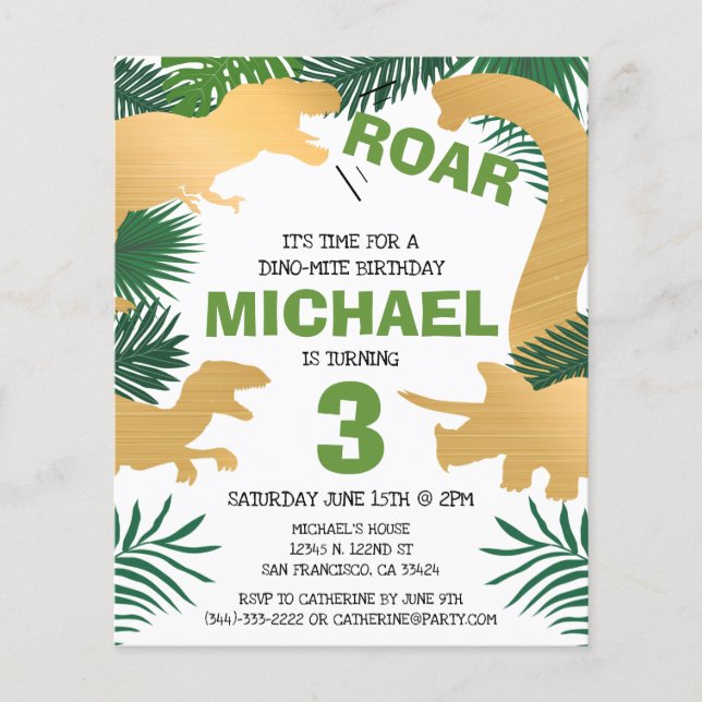 Budget Dinosaur Kids Dino Trex Birthday Invitation Flyer (Front)