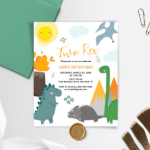 Budget Dinosaur Two Rex 2nd Birthday Invitation