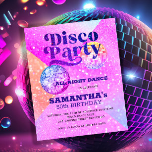 Budget disco dance birthday party invitation