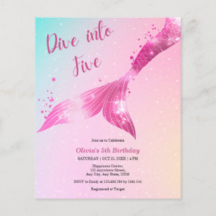 Budget Dive into Five Mermaid 5th Birthday Invite