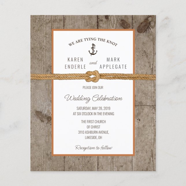 Budget Dockside Rope Rustic Wedding Invitation (Front)