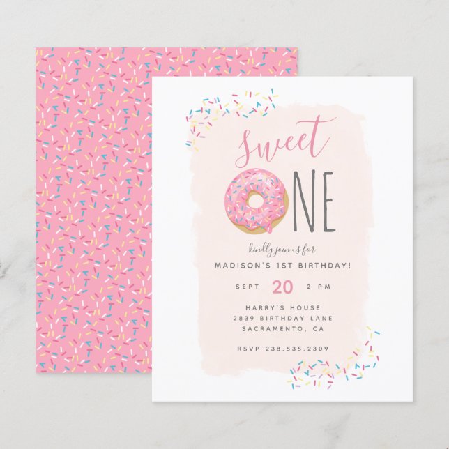 Budget Doughnut Sprinkle Blush Sweet 1st Birthday (Front/Back)
