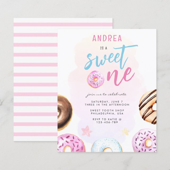 Budget Doughnut Sweet One Girl First Birthday (Front/Back)