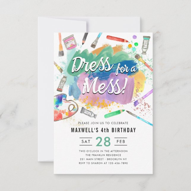 Budget Dress for a Mess Paint Painting Birthday Card (Front)