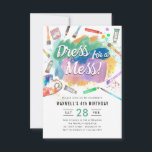 Budget Dress for a Mess Paint Painting Birthday Card<br><div class="desc">Cute Watercolor Dress for a Mess Kids Art Paint Painting Birthday Invitation</div>