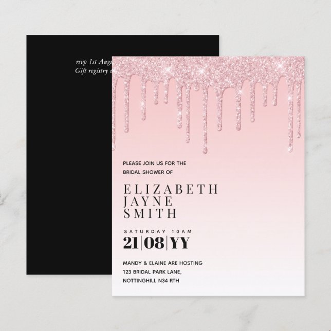 BUDGET Dripping Glitter Bridal Shower Invitations (Front/Back)