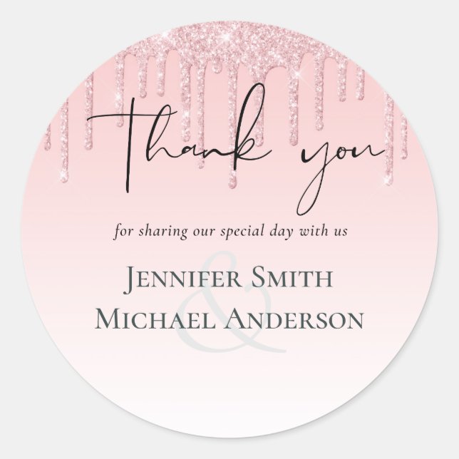 BUDGET Dripping Pink Glitter Wedding Classic Round Sticker (Front)