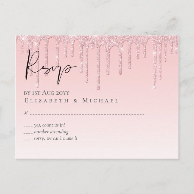 BUDGET Dripping Pink Glitter Wedding Postcard (Front)