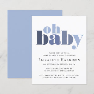 Budget Drive By Baby Boy Shower Blue Invitation