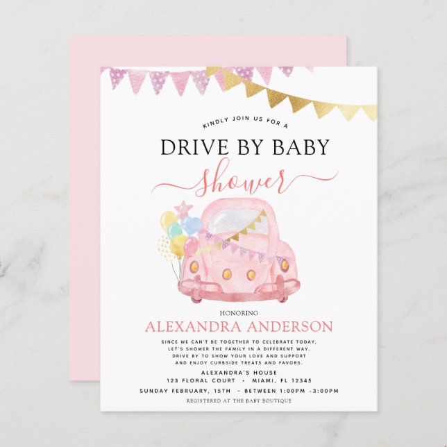 Budget Drive By Baby Shower Blush Pink (Front/Back)