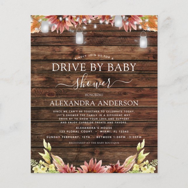 Budget Drive by Baby Shower Rustic Sunflowers (Front)