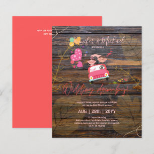 Budget Drive-BY Wedding Invites -Cartoon Couple