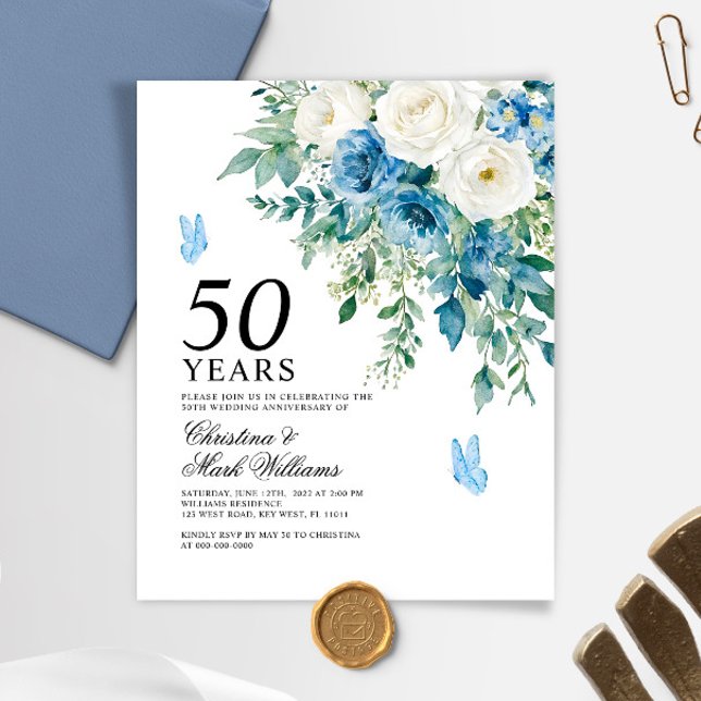 Budget Dusty Blue 50th Wedding Anniversary Invite (Creator Uploaded)