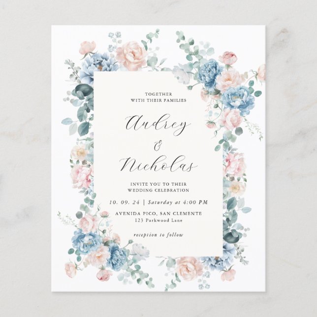 Budget Dusty Blue and Peach Elegant Floral Wedding (Front)