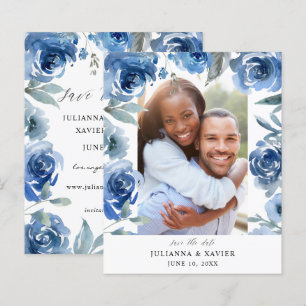 Budget Dusty Blue & Blu Floral Save the Date Photo