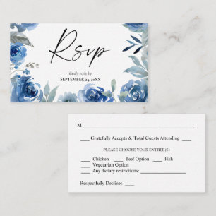 Budget Dusty Blue & Blue Floral 2SM Meal RSVP Enclosure Card