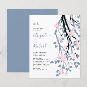 BUDGET Dusty blue, blush floral wedding invitation