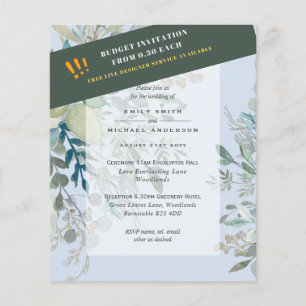 BUDGET Dusty Blue Blush Pink EUCALYPTUS Invitation Flyer