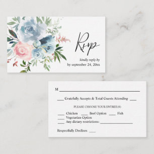 Budget Dusty Blue &Blush Pink Floral 2SM Meal RSVP Enclosure Card
