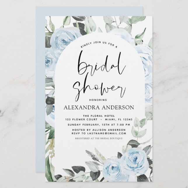 Budget Dusty Blue Bridal Shower Floral Greenery (Front/Back)