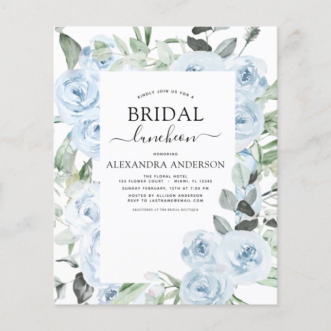 Budget Dusty Blue Bridal Shower Luncheon Flyer (Front)