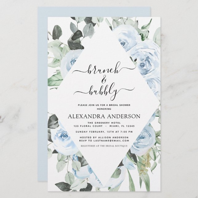 Budget Dusty Blue Brunch & Bubbly Bridal Shower (Front/Back)