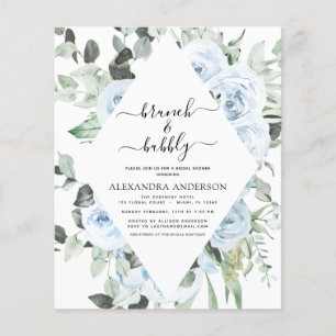 Budget Dusty Blue Brunch & Bubbly Bridal Shower Flyer