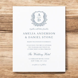 Budget Dusty Blue Crest Monogram Wedding Photo