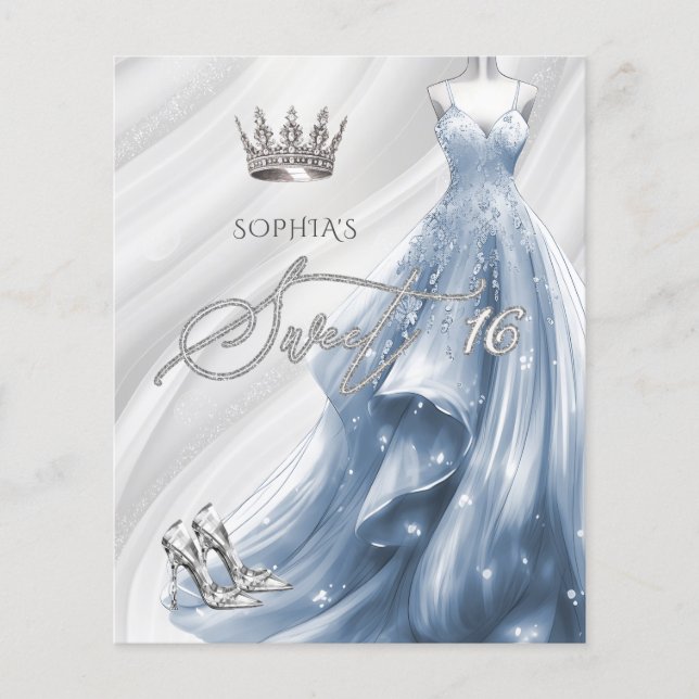 Budget Dusty Blue Dress Sweet 16 Invitation (Front)