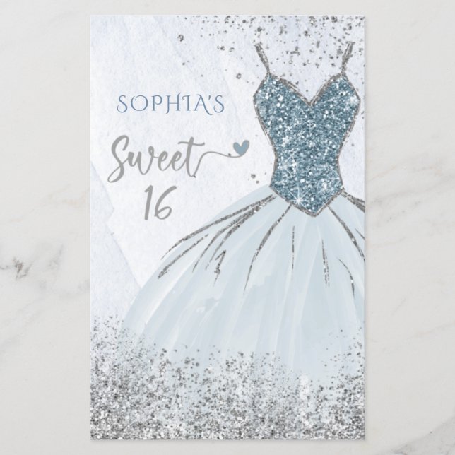 Budget Dusty Blue Dress Sweet 16 Invitation (Front)