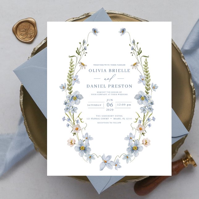 Budget Dusty Blue Elegant Wedding Invitation (Creator Uploaded)