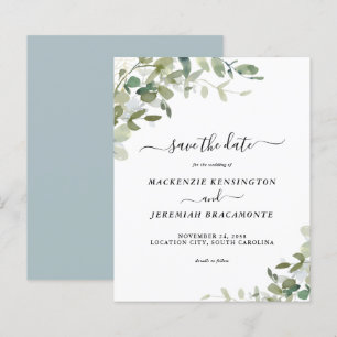 Budget Dusty Blue Eucalyptus Wedding Save the Date