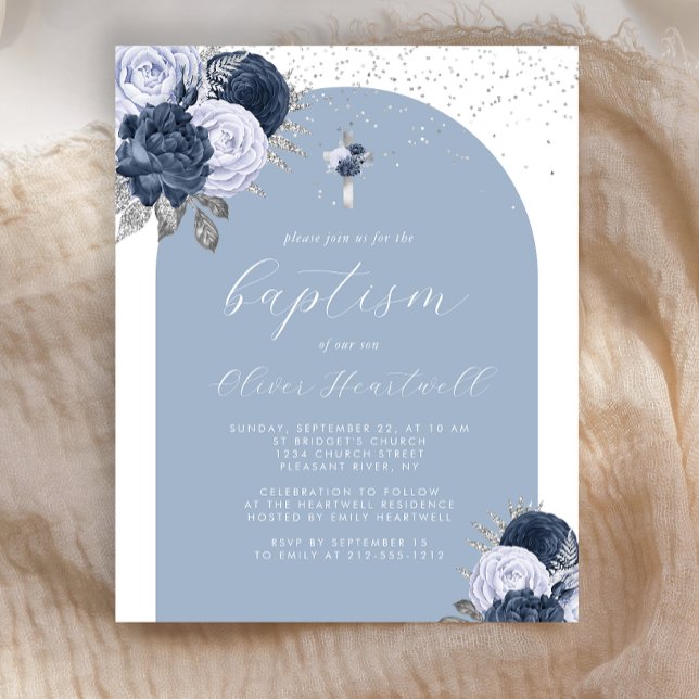 Budget Dusty Blue Floral Arch Cross Boys Baptism (Creator Uploaded)