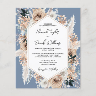 Budget Dusty Blue Floral Boho Wedding Invitation